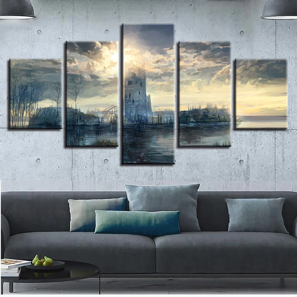 

Canvas Painting Wall Art Modular HD Printed 5 Pieces Witcher 3 Wild Hunt Landscape Pictures Abstract Poster Home Decor Framework