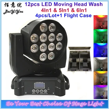 

4pcs/Lot Disco DJ 12pcs Led Colorful Wash DMX Moving Head Light RGBWA+UV 6In1 5In1 4In1 LED Stage Light With Flight Case