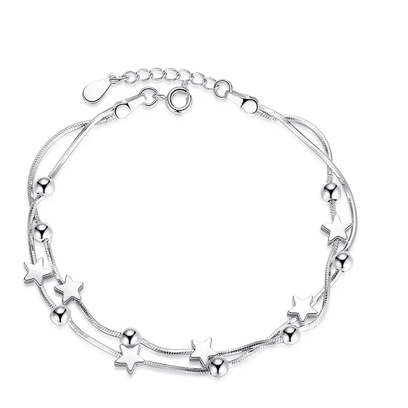 

New Trendy Stars And Balls Charm Bracelet For Women Silver Color Multilayer Snake Chain Bracelet Christmas Gift