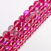 Круглые кристаллические бусины розового цвета бусины со сквозными отверстиями свободные бусины для изготовления браслета, Цепочки и ожерелья, сделай сам, ювелирное изделие, 6/8/10/12 мм выберите размеры