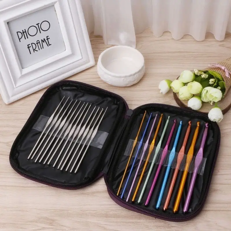 Aluminum Crochet Hooks Needles 22pcs Set Multi Color Weave Craft Yarn fashion | Дом и сад