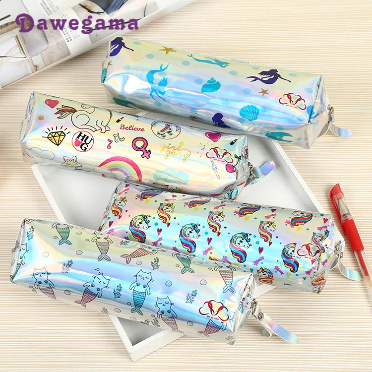 

Dawegama Cartoon Unicorn Pencil Case Laser Pen Bag For Girl Boys Student PU Large Capacity Waterproof Pen Box School Supply NEW