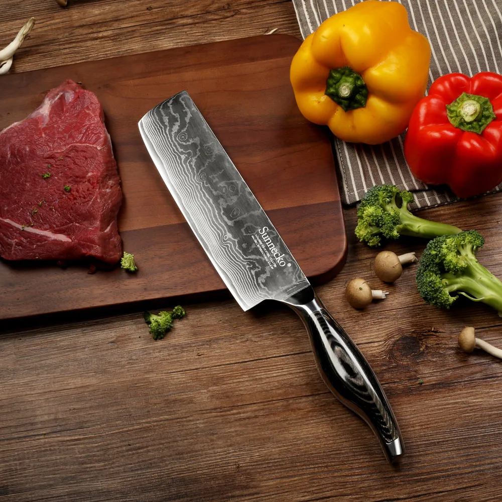 

SUNNECKO 7" inch Cleaver Knife Kitchen Knives Japanese Damascus VG10 Steel Sharp 60HRC Chef Cut Meat Knife Pakka Wood Handle