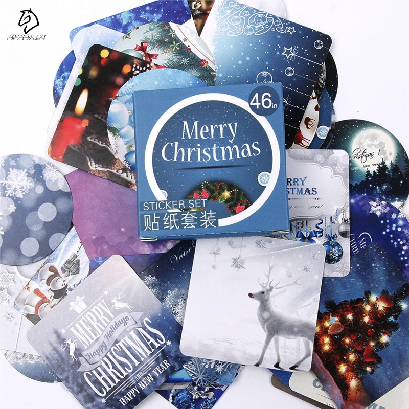 

46 Pcs Winter Merry Christmas Diary Sticker Scrapbooking Seal Label Decoration