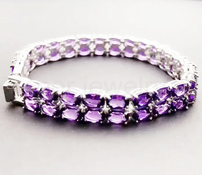 

Chain bracelet Natural real amethyst 925 sterling silver Fine jewelry Purple gems 0.45CT*50pcs gems For men or women