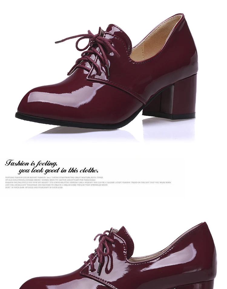 Весенние модельные женские туфли в британском стиле женские туфли-оксфорды из лакированной кожи на шнуровке на толстом каблуке, 3 цвета, размеры: 32-47