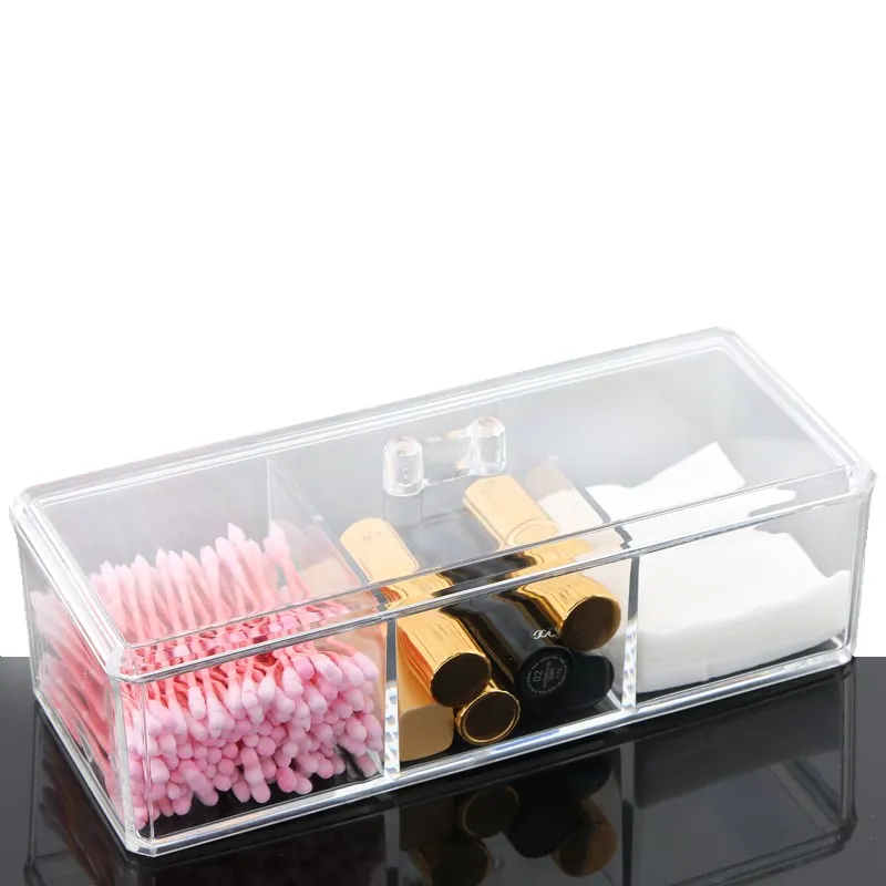 Clear Acrylic Makeup Organizer Cotton Swab Sticks Box Desktop Dust proof Cosmetic Storage Box