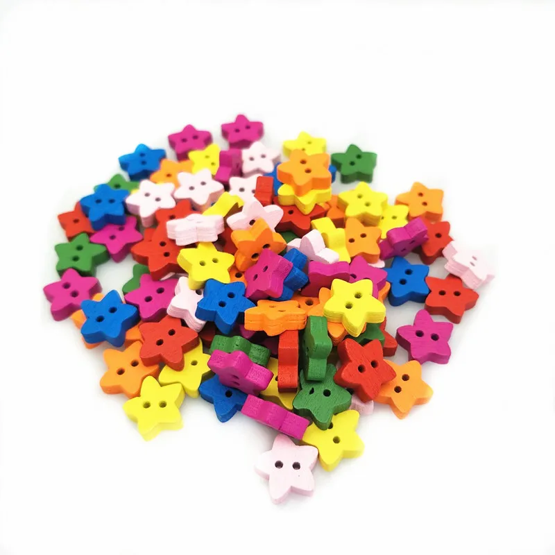 

Hot sell 100pc color Wood Sewing Button Scrapbooking Stars Two Holes 13mm( 4/8") x 13mm( 4/8") 5BB5601