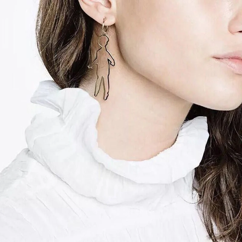 

SRCOI Gold Silver Color Face Earrings Drop New Personality Abstract Irregular Human Geometric Fashion Wholesale Long Earrings