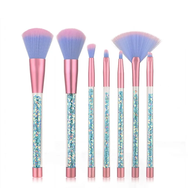 7PCS Purple Shiny Crystal Liquid Quicksand Handle Makeup ...