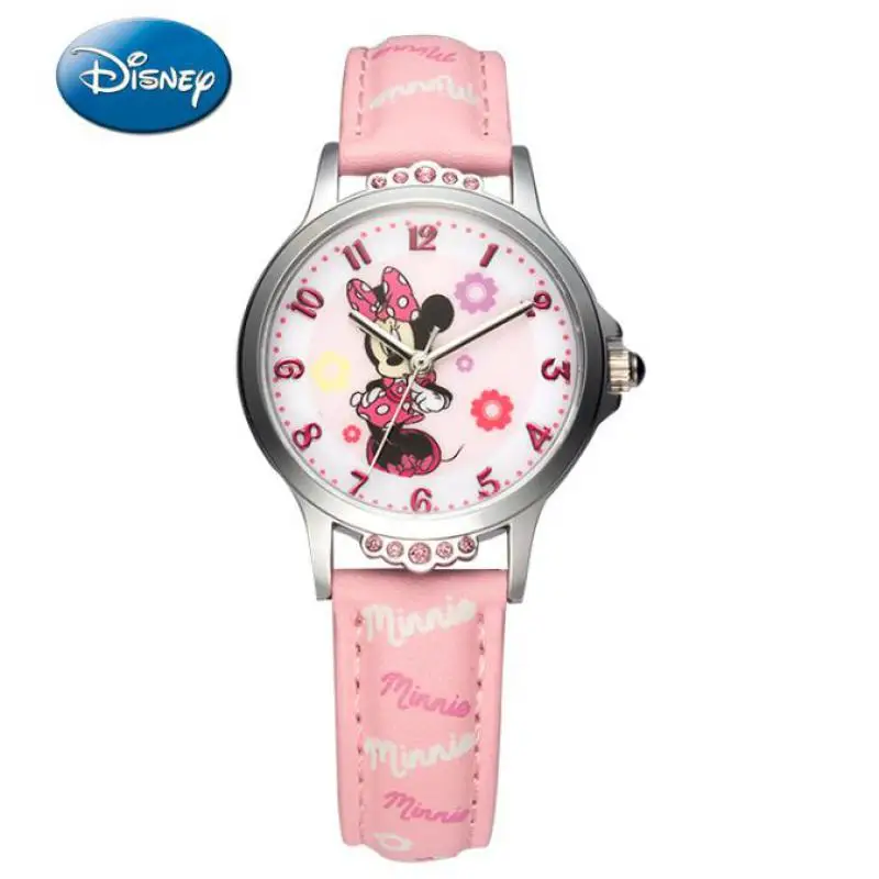 

100% Genuine Disney Brand Cute Minnie Mouse Kids Cartoon Good Pu Watch Lovely Girls Fashion Casual Simple Quartz Wristwatch