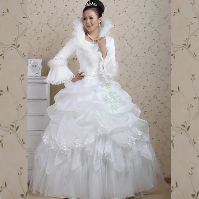 Bride Winter Plus Cotton Long Sleeve Wool Stand Collar Bride Winter Plus Cotton Long Sleeve Wool Stand Collar Wedding Dress Thermal Sweet