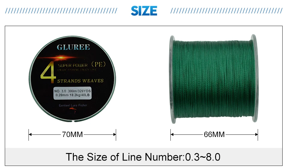 GLUREE 300M328Yards 4 Stands PE Line Braided Fishing Line 100% PE Multifilament Fishing Line Super Strong High Quality 8LB-150LB (9)