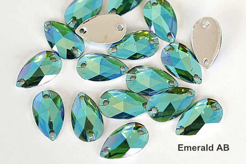 Resin droplet emerald AB flatback sew on rhinestones (3)