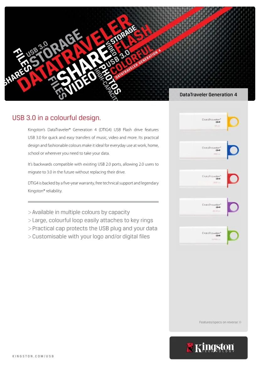 Kingston 32GB USB 3.0 PenDrives 64GB 128GB USB Flash Drives DataTraveler G4 Plastic Pratical Cap Pen Drives Memory Disk