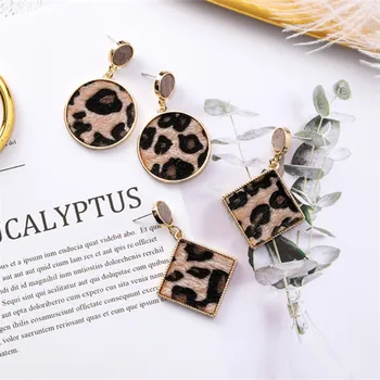 

Black Imitation Velvet round square Geometric Leopard Earrings For Women Statement Trend Suede Earrings Jewelry Gifts