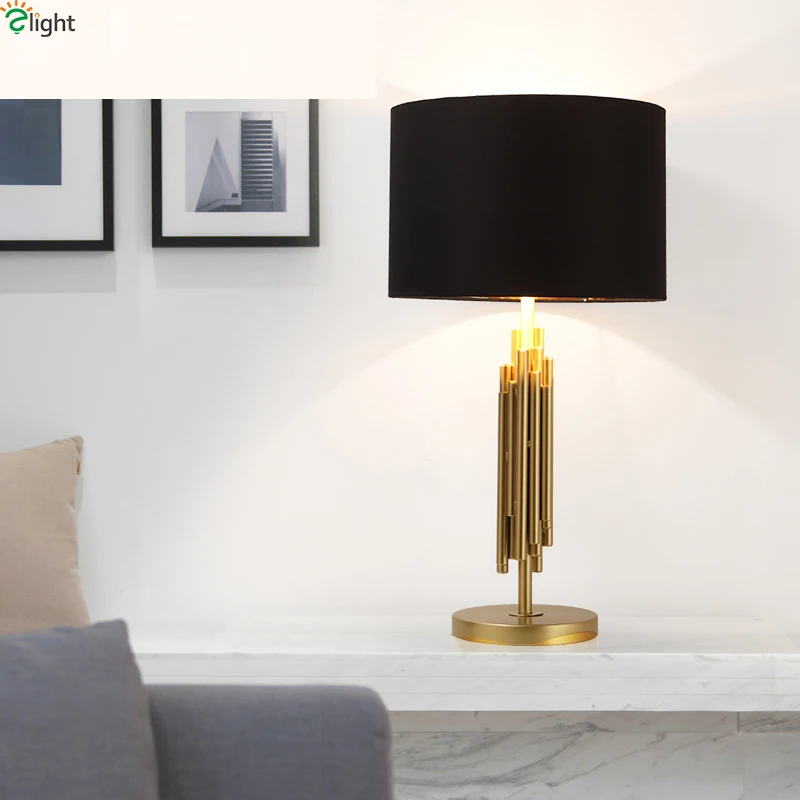Современная золотая металлическая Светодиодная настольная лампа Luminaria Black Fabric