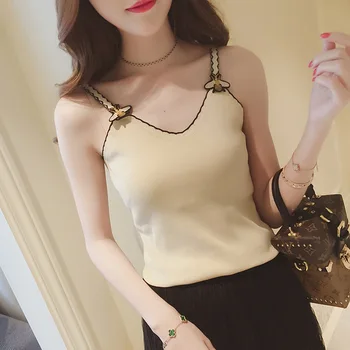 

Summer New Fashion Cartoon Knitted Suspender Tight-Fitting Vest Women's Slim Bottom Blouse Camisole