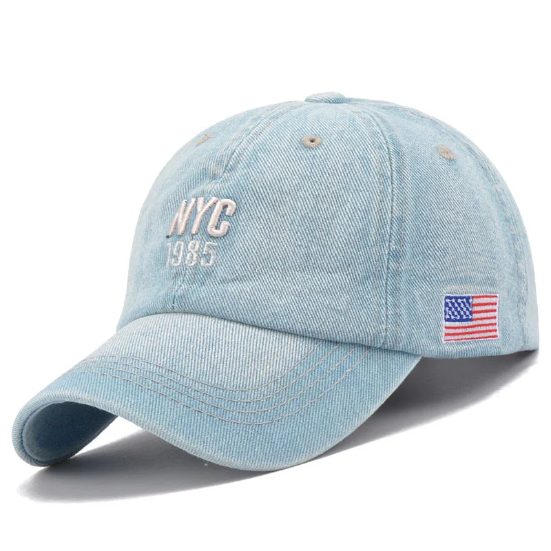 Бренд NYC, джинсовая бейсболка для мужчин и женщин, джинсовая бейсболка с вышитыми буквами, кепка, кепка для летних видов спорта, США, хип-хоп кепка, Gorras - Цвет: Небесно-голубой