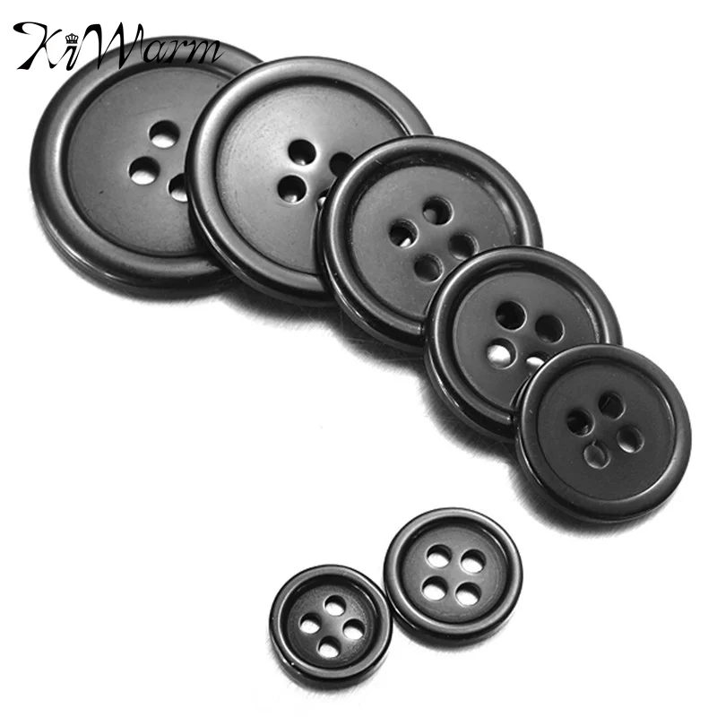 

10Pcs/set Retro Resin Black Button Decor For Sewing Crafts Clothes Coat DIY Muppet Decorative Accessories 8 Sizes 4 Holes