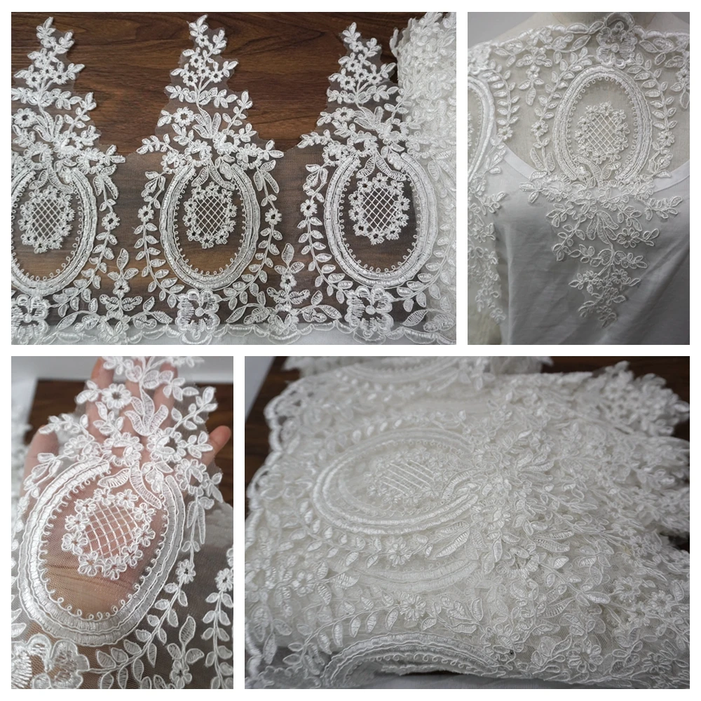 

32CM wide lace trim embroidered wedding lace trim ivory mesh lace trimming with cording 5yards free shipping