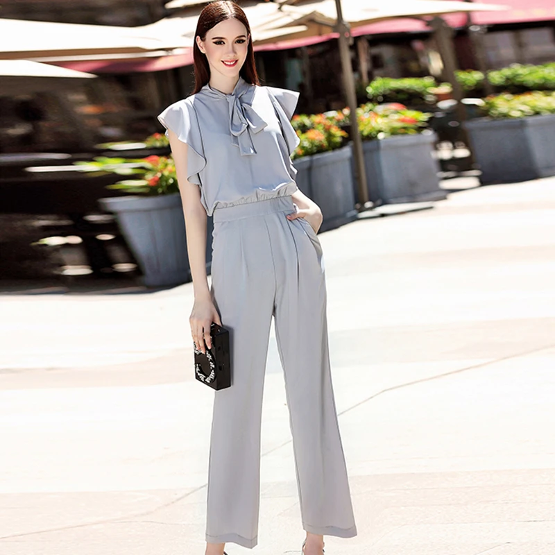 Work Jumpsuits 2016 Summer Solid Sleeve Gray Fashion Novelty Pockets