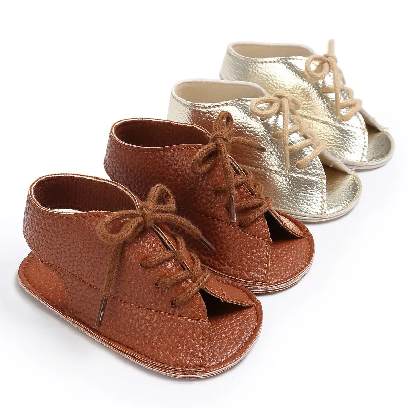 

Summer Baby Boys Handsome Fashion Lace-Up PU Leather Soft Soled Anti-Slip Newborn Kids Shoes Sandal