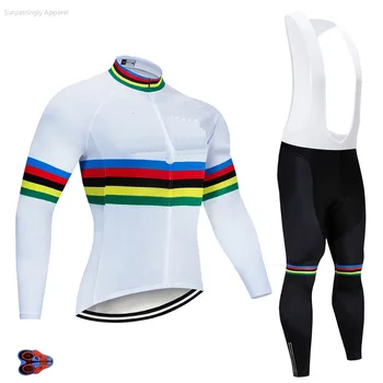 

UCI Team Custom White Cycling Jersey Set Long Sleeve Pro Antumn MTB Bicycle Clothing Set Men Ropa Maillot Ciclismo Bicycle Set