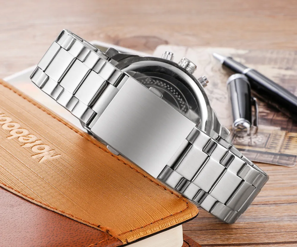 Brand Watch Men Quartz Mens Watches Stainless Steel Watchband Dual Time Zones Military Wristwatches