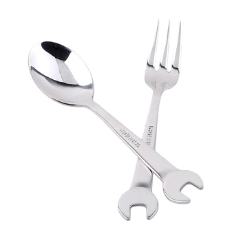 

1PC Creative Wrench Shape Spoon and Fork Stainless Steel Dessert Coffee Tea Spoons Spade Shovel Tableware