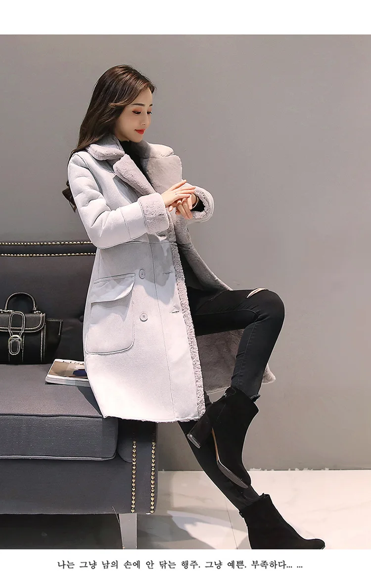 Зимнее женское плотное теплое пальто из искусственной овечьей шерсти, женское длинное пальто из овчины, Кожаные Куртки из искусственной замши S-XXL W1446