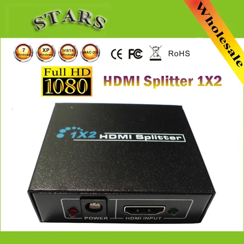Best Price 1080P 2-port HDMI Splitter 1 In 2 Out 1x2 HDMI Switcher With Power Adapter Converter Supported HDCP xbox 360 ps3,Free Shipping