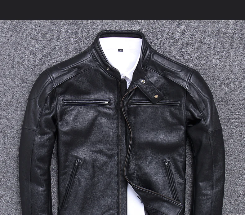 Brand Leather Jacket Men Fashion Mens Slim Fit Profession Motorcycle Biker Jacket Genuine Leather Coat