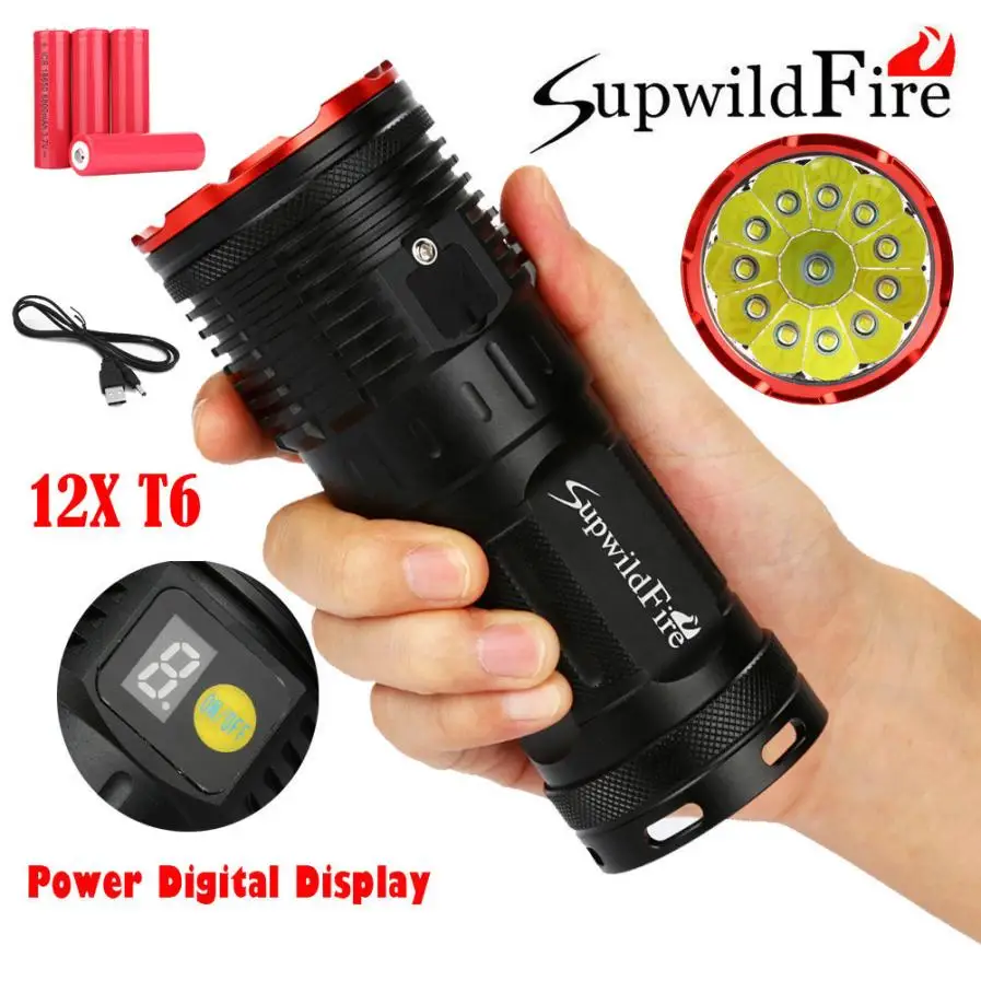 

2018 Supwildfire 36000LM 12 x XM-L T6 LED Power Digital Display Hunting Flashligt M21