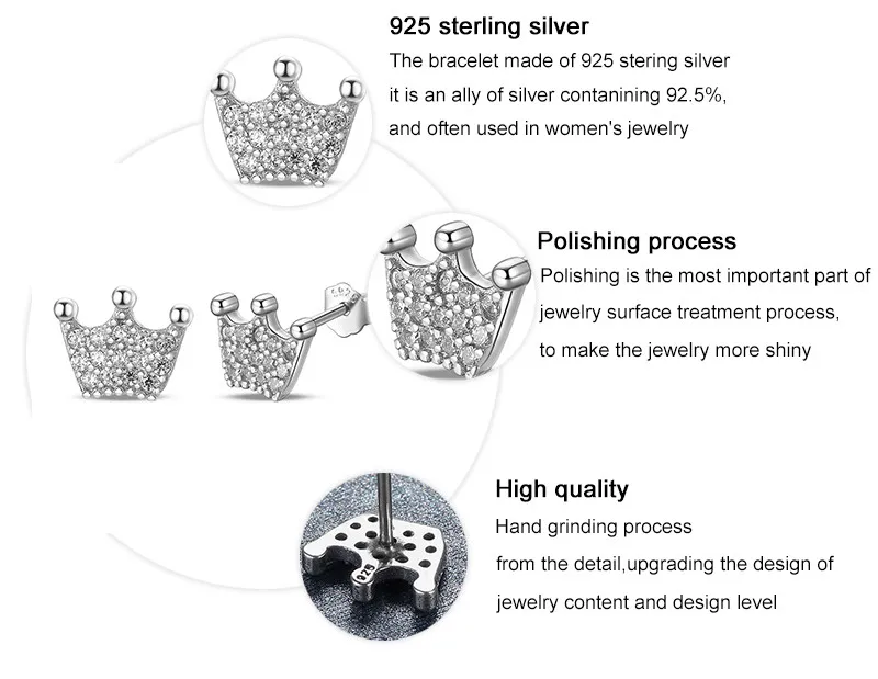 GAGAFEEL 925 Серебряные циркониевые серьги для женщин элегантные заколдованные короны серьги-гвоздики S925 Стерлинговое серебро ювелирные изделия