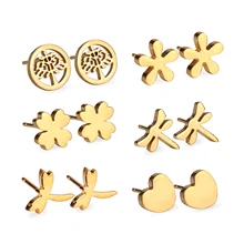 2016 New Arrival 6 Piars/Box Youth Stainless Steel Earrings Set For Women, Stud Earrings Nickel-free, Gold/ Silver