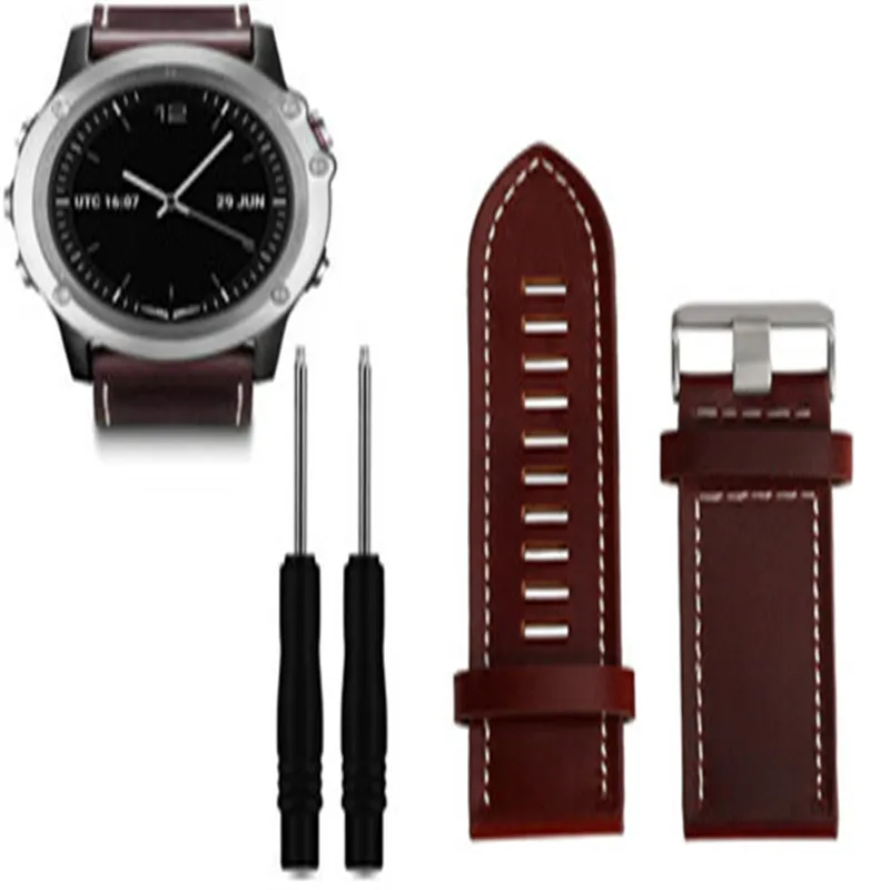 

27mm 2018 New Luxury Brand Leather Watch Straps Replacement Watchbands + Tools For Garmin Fenix 3 Watches Correa Reloj Wholesale
