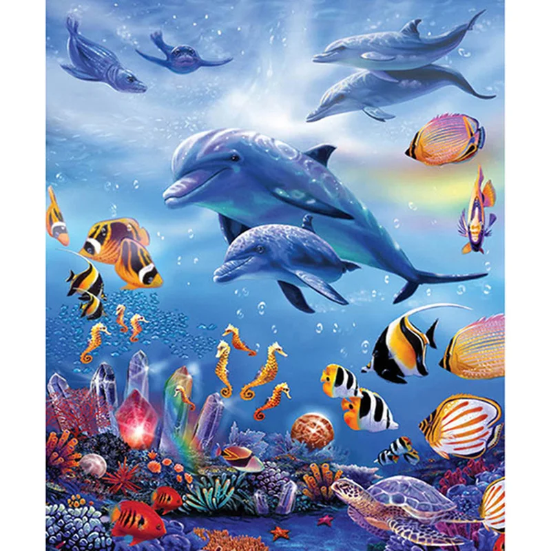 5D DIY Алмазная картина дельфины животные Полный Круглый Алмазная вышивка крестиком Алмазная Хрустальная настенная живопись - Цвет: Picture