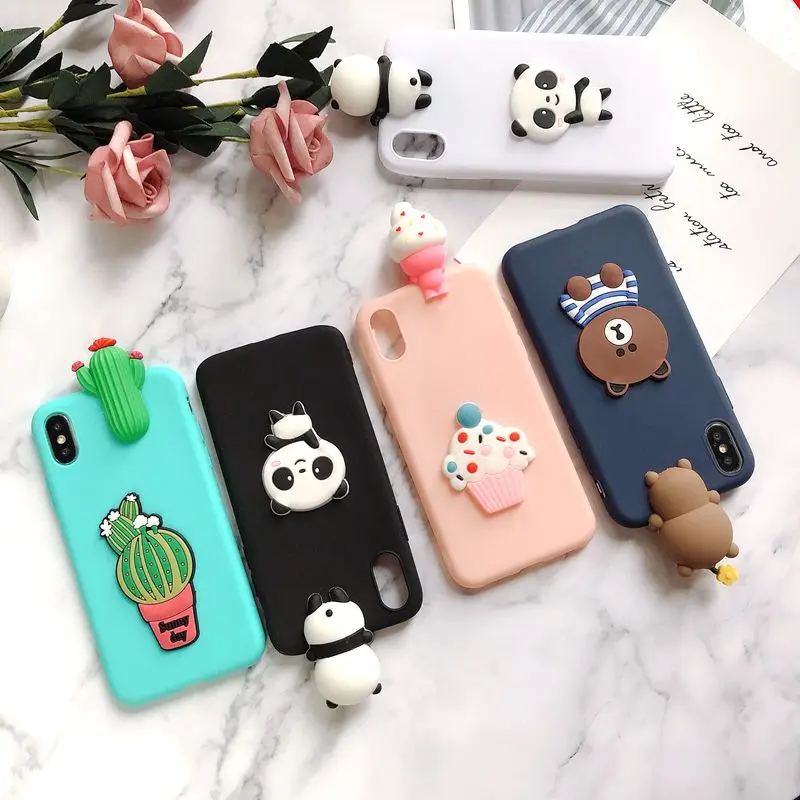 Для Coque iPhone X iPhone 5 5S se чехол 3D панда кактус силиконовый чехол для Funda iPhone 6 6S 7 8 Plus XR XS Max чехол etui