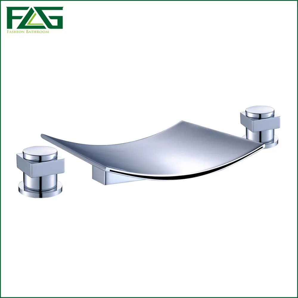 FLG Free Shipping 3 Pcs Tap Waterfall Bathroom Basin Sink Bathtub Mixer Faucet Chrome Finish With Strainer,Double Handle Tap 303