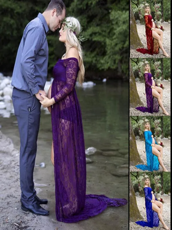 

MUQGEW maternity dresses for photo shoot Women Pregnants Sexy Photography Props Off Shoulders Lace Nursing Long Dress#y2
