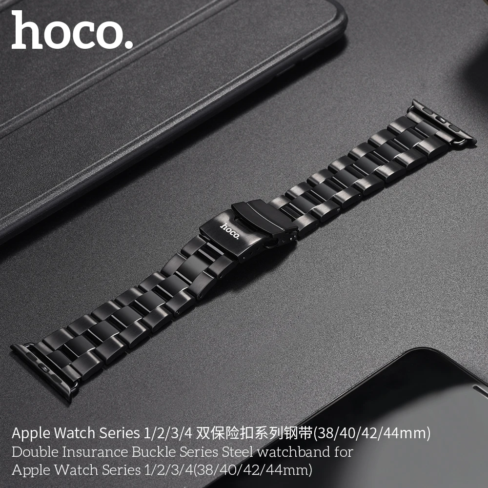 HOCO Band для Apple Watch Series 5 4 3 2 1 Двойная безопасная пряжка из нержавеющей стали для смарт-ремешка для часов для iWatch 5 44-миллиметровый 40-миллиметровый ремешок