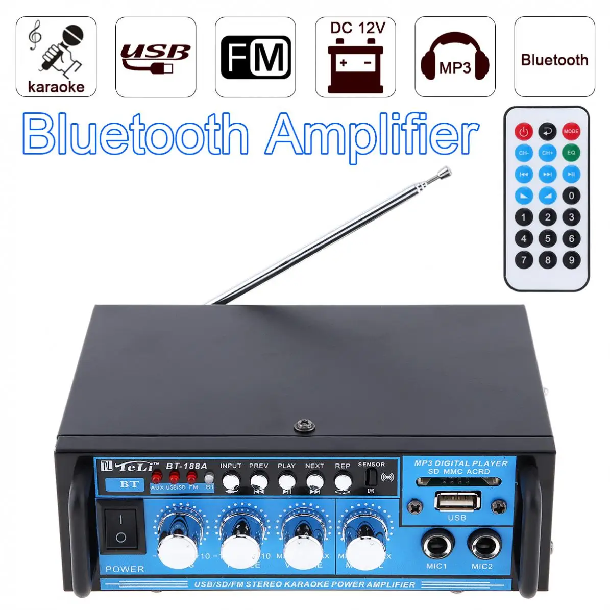 

HiFI 4CH Bluetooth Car MP3 Stereo Audio Power Amplifier DSP Digital FM Radio Player Support SD/USB/DVD with Remote Controller