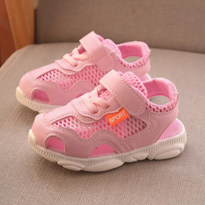 Детские сандалии высокого качества для детей 1-5 лет дышащая Спортивная обувь для маленьких мальчиков и девочек модная пляжная обувь Летняя обувь для новорожденных - Цвет: Розовый