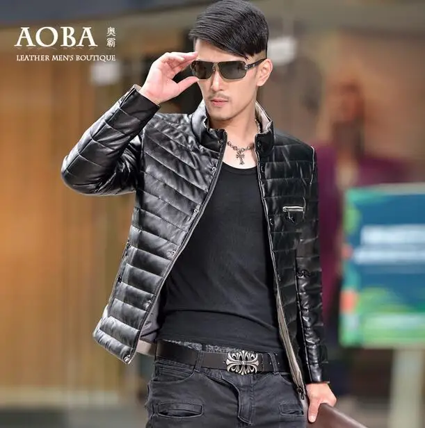 Cheap Hot sell ! 2016 winter jackets mens business slim stand collar men's short leather down coat fashion warm modern urban red