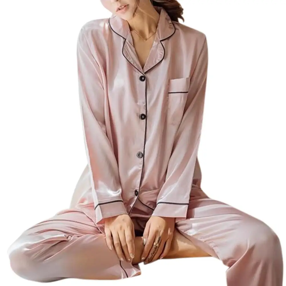 mrwonder Women Solid Color Home Wear Long Sleeve Pajamas Set Long-sleeve Tops + Pants Homewear Gift | Женская одежда