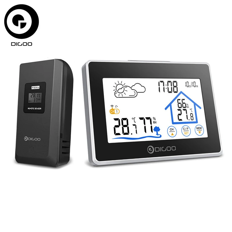 

DIGOO DG-TH8380 Wireless Touch Screen Weather Station Daily Clock Low Battery Alarm Thermometer Hygrometer Outdoor Indoor Sensor