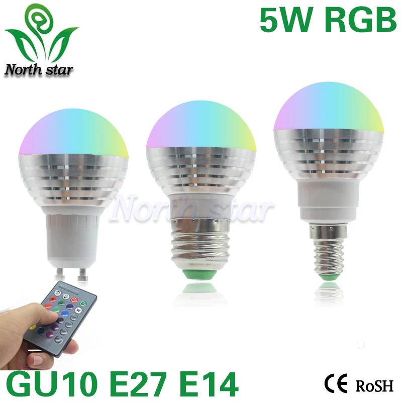 

E27 E14 GU10 LED RGB Bulb lamp AC110V 220V 5W Spotlight dimmable magic Holiday RGB lighting+IR Remote Control 16 colors