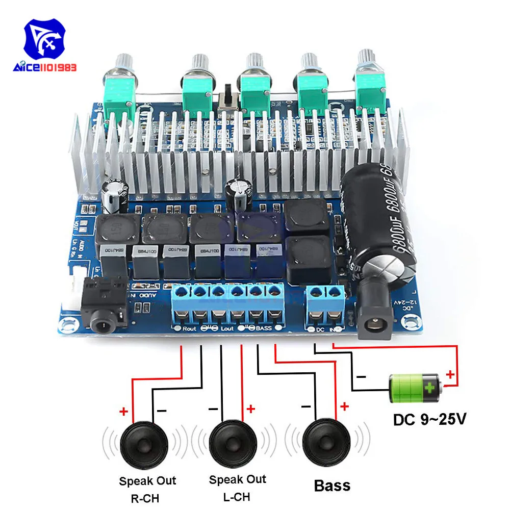 TPA3116 2,1 аудио усилитель плата DC 12-24 в цифровой HIFI модуль усилителя для сабвуфера супер бас динамик модуль 50 Вт+ 50 Вт+ 100 Вт