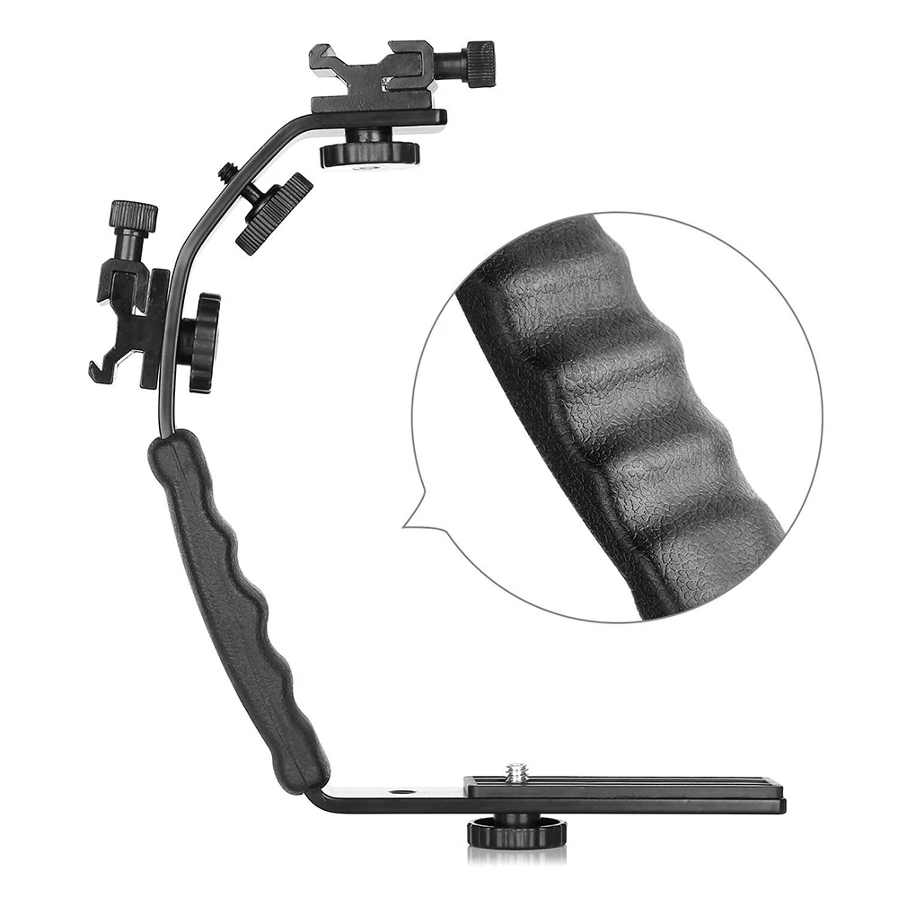 Universal Flash Camera Grip L Bracket with 2 Standard Side Hot Shoe Mount for Flash DSLR Video Light Camcorder Holder (5)